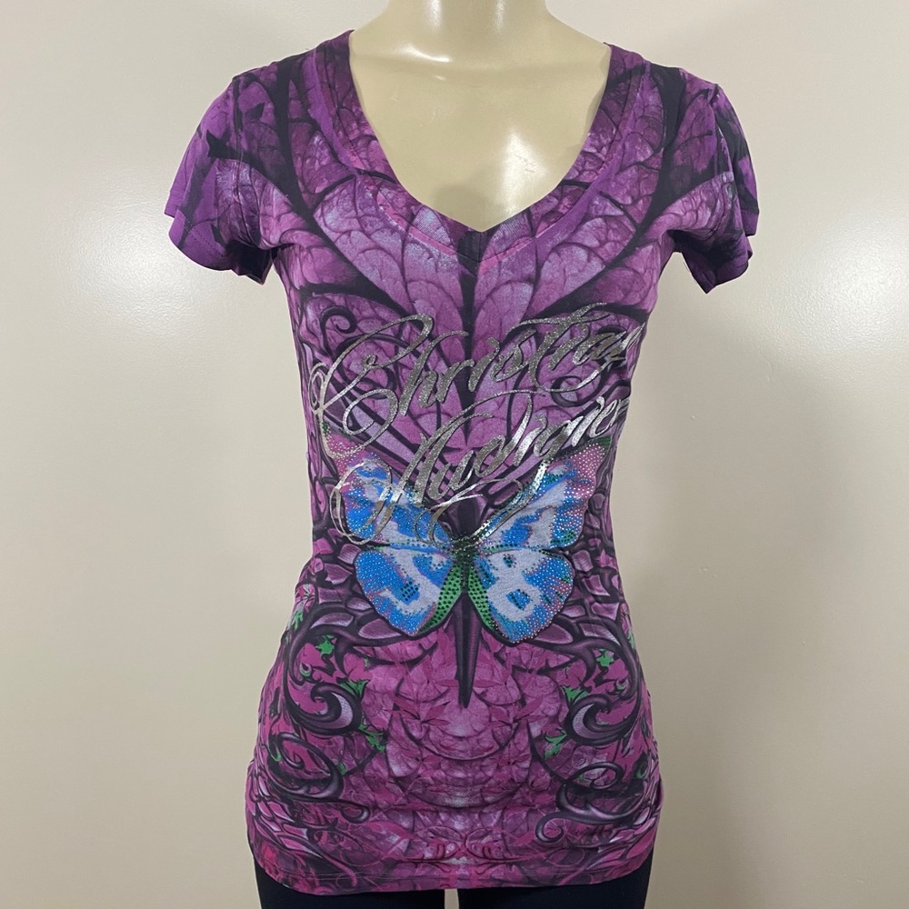 Christian Audigier Women Butterfly Vortex Shirt